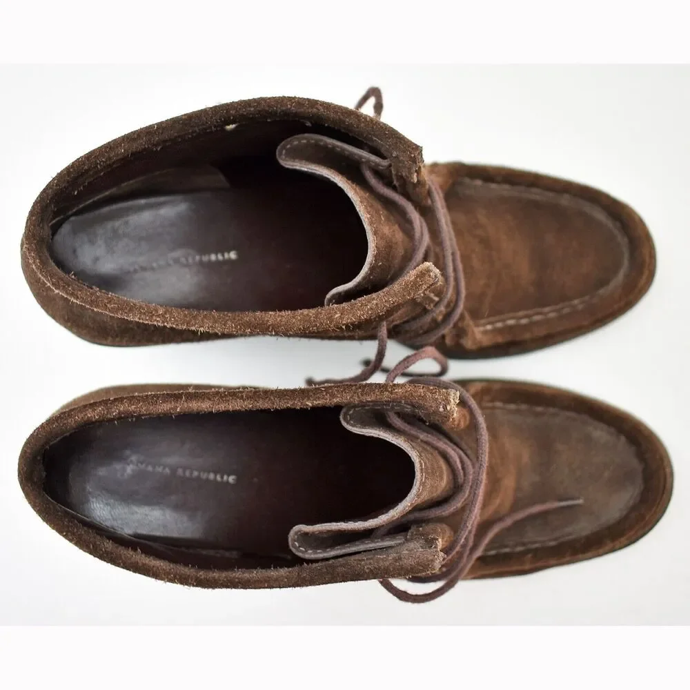 Banana Republic Wedge Heel Booties Women's 9.5 Brown Suede Leather Lace-Up
